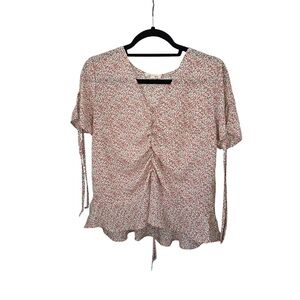 Pastel Pink Ditsy Floral Short Sleeve Blouse